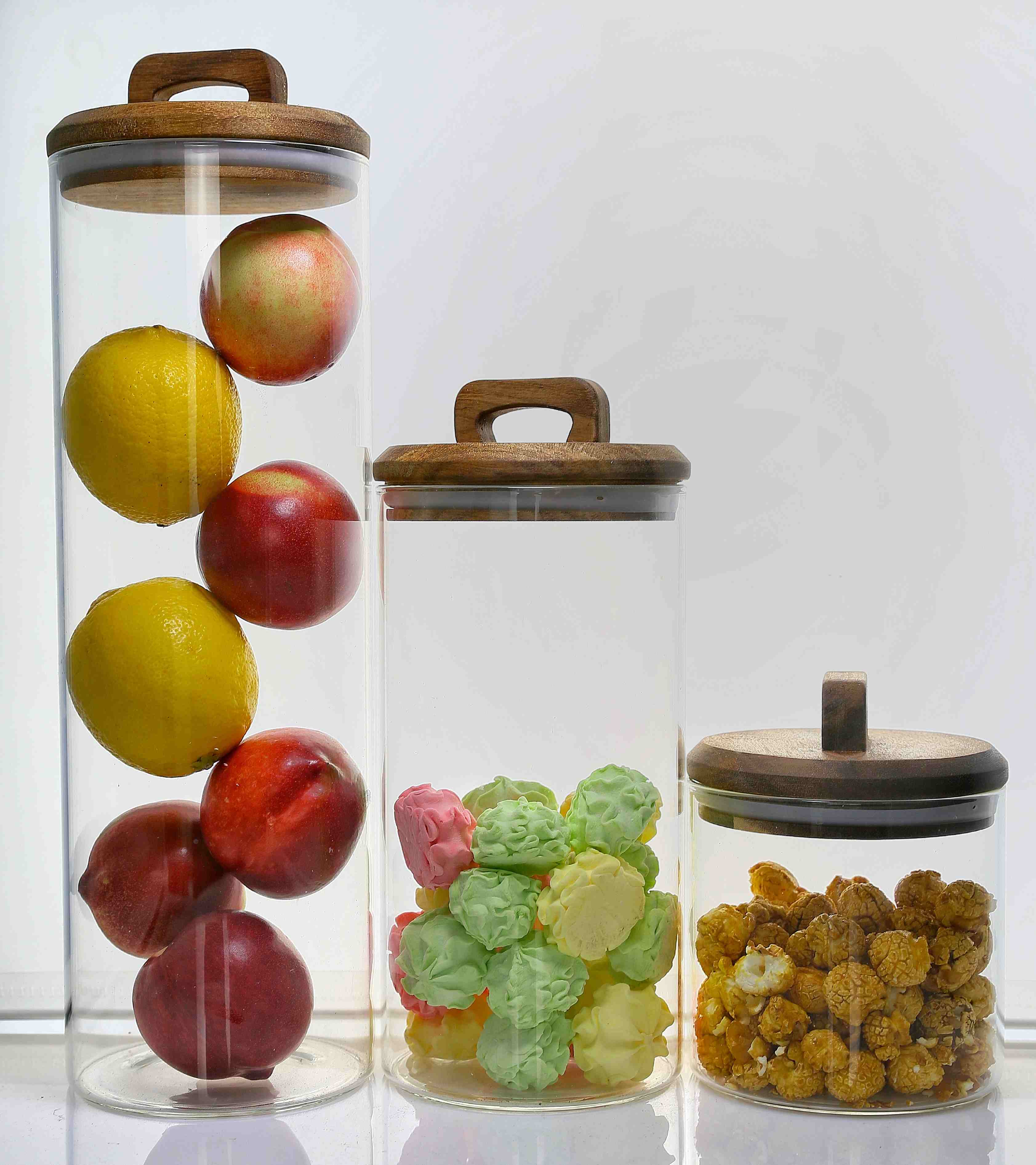 Custom Storage Jar for Food Cylinder Glass Storage Containers Jars with Wooden Lids GZ1819
