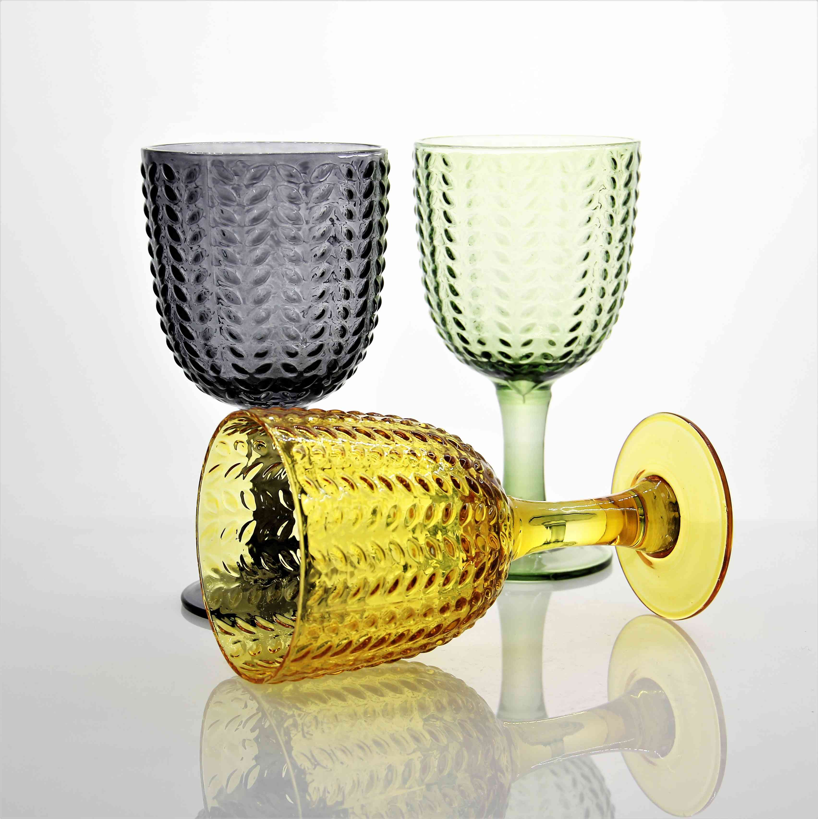 Colored Embossed Crystal Coupe Wine Glasses Goblets CXW1657
