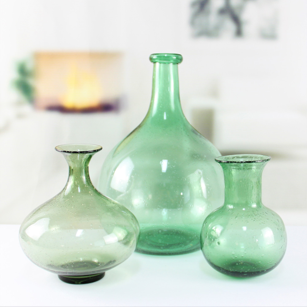 Modern Home Decor Green Colored Transparent Bubble Effect Flower Glass Vase HP469