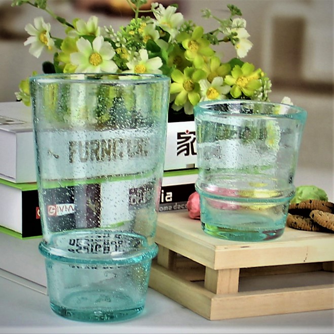 Green Bubbles Recycled Glass Drinkware Glass Tumbler Glasses Drinking Cup QJC059	