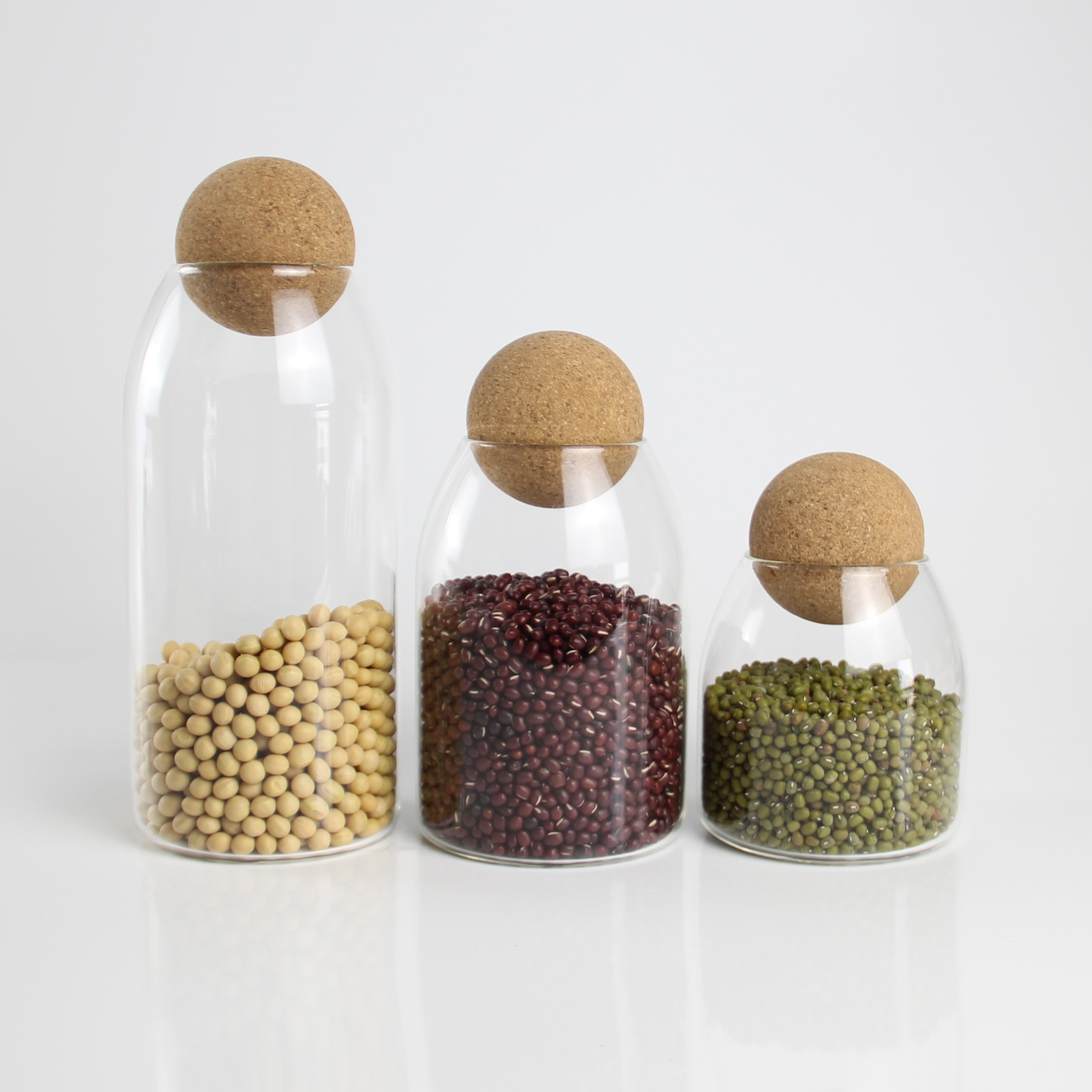 Transparent Glass Storage Bottle Containers Jars with Ball Cork for Kitchen