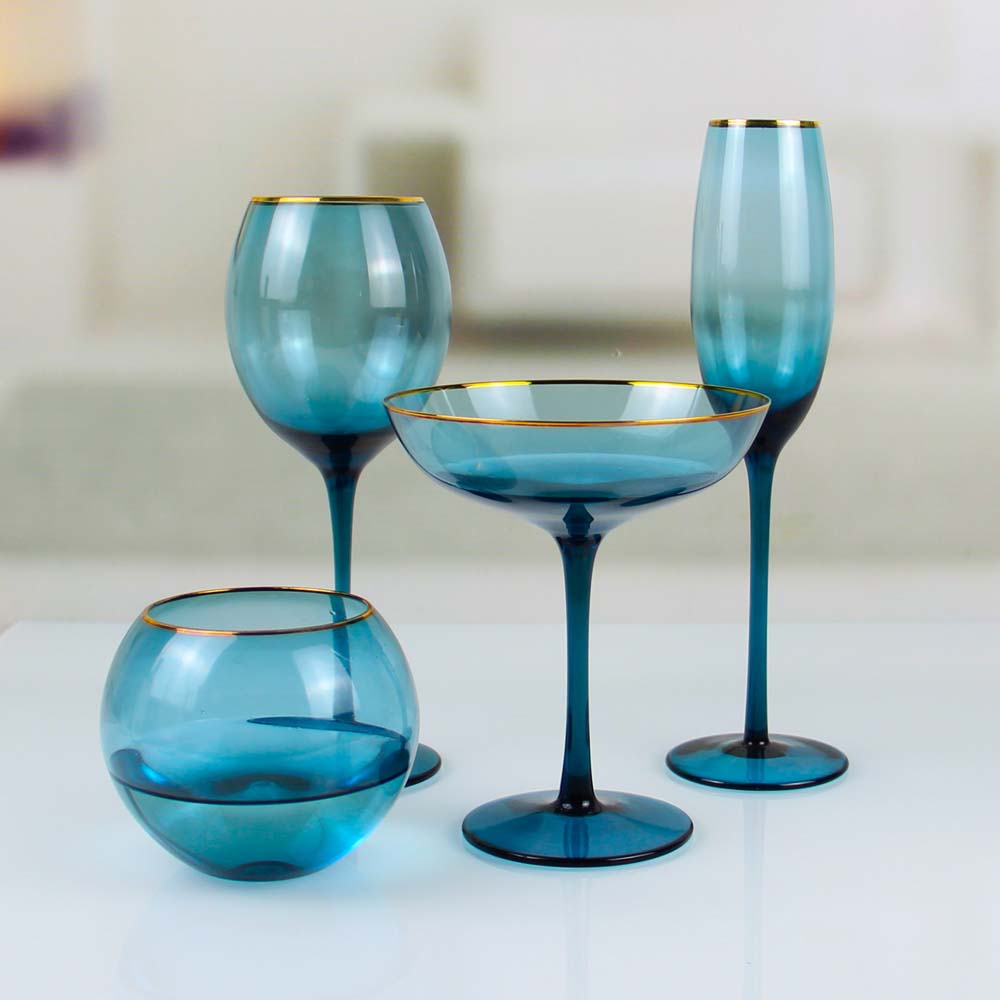 Personalized Transparent Blue Champagne Glass Wine Glass Set CXW729