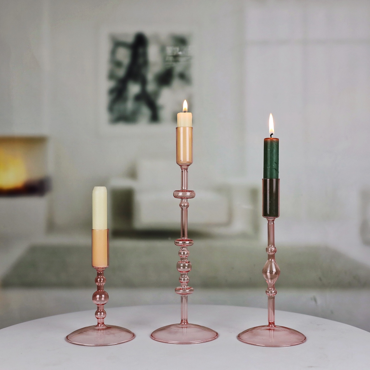 Large Colored Glass Candlestick LD060