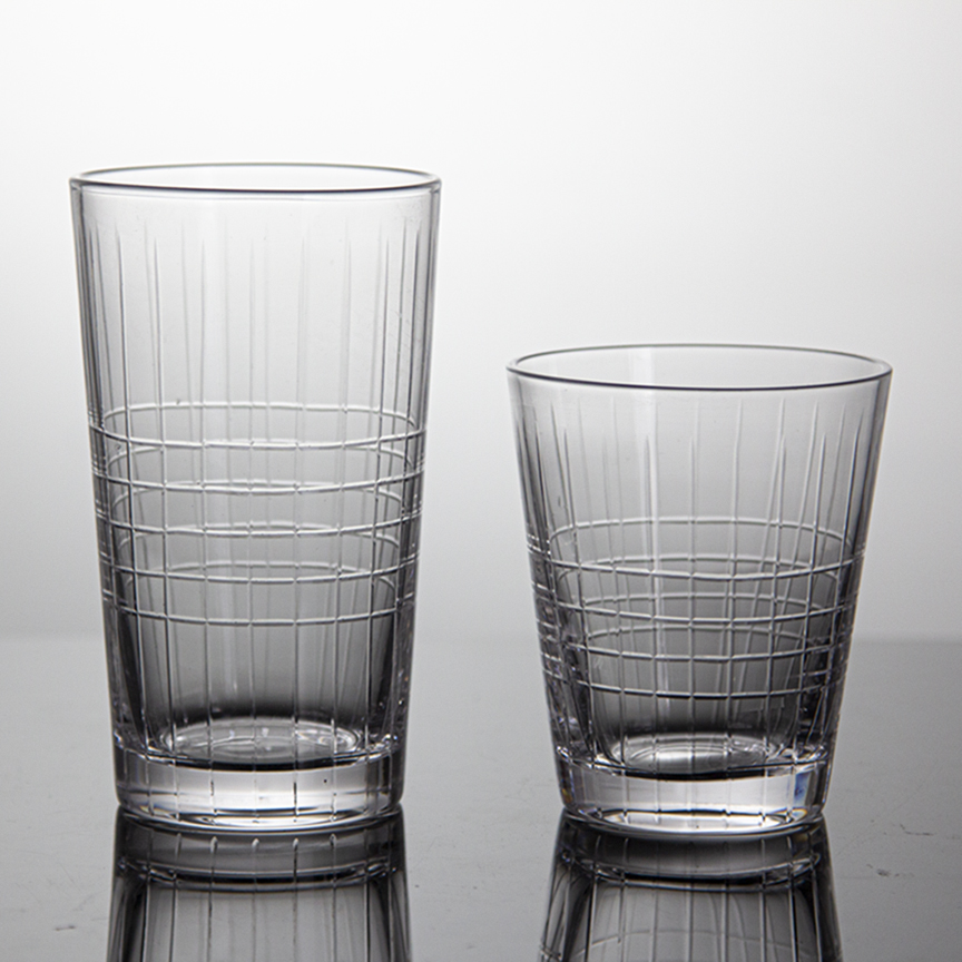 Clear Grid Pattern Glass Cups, Vertical Striped Highball Drinking glassware for Water & Iced Cof