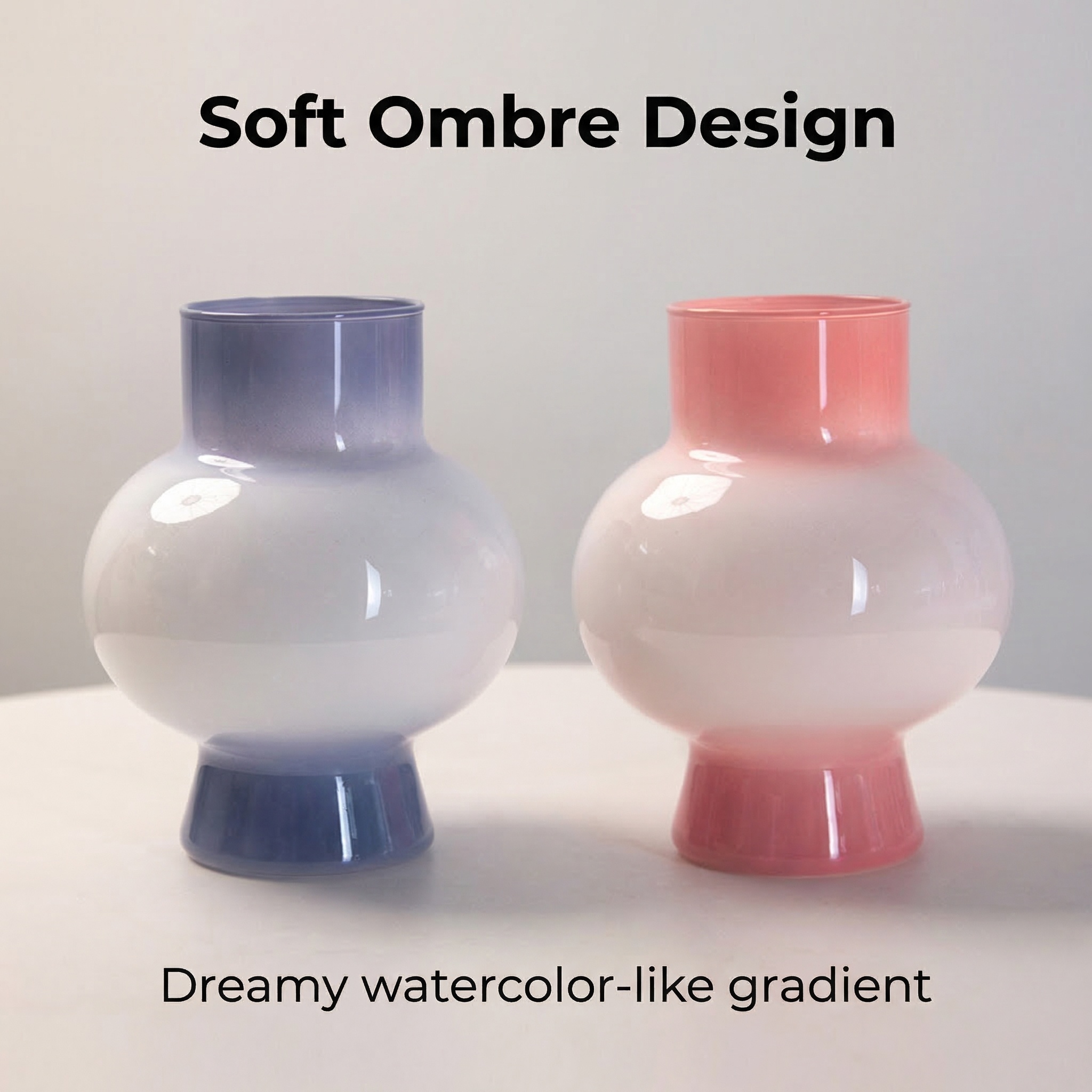 Gradient Color Glass Vase Set, Two-Tone Purple & Pink Bulbous Shape Decorative Vases for Modern 